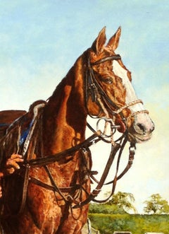 "Last Chukka" oil of Polo groom with his obedient Polo horse in Wellington, FL