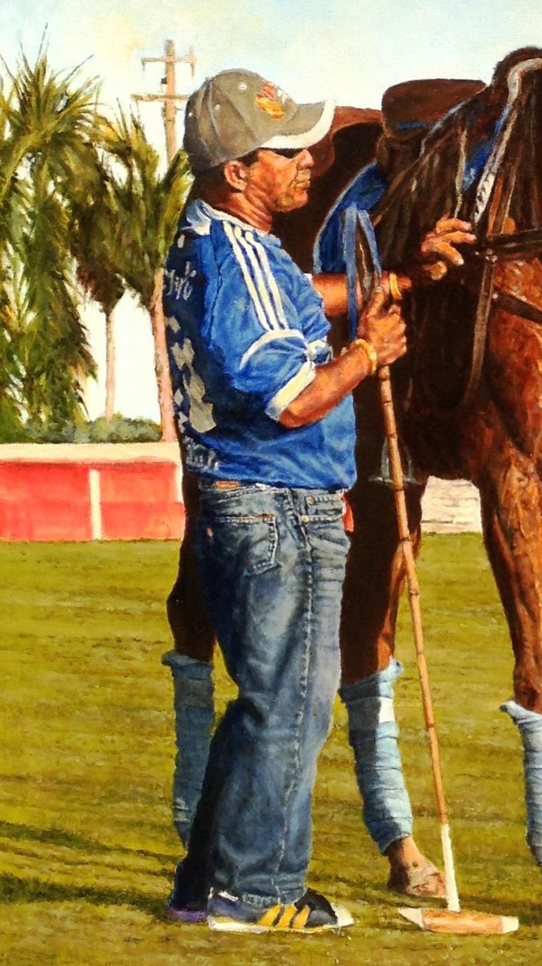 David McEwen "Last Chukka" oil of Polo groom with his obedient Polo