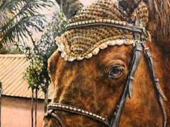 Wellington, FL oil of hunter/jumper horse, girl and Shepherd dog, "Say Hello"