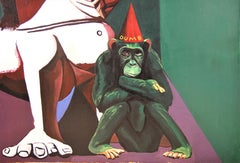 Large Contemporary Cubist Portrait of Woman & Monkey In the Style of Picasso