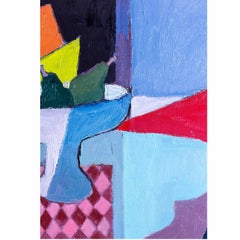 Inglese, metà del XX secolo, natura morta astratta in blu e rosso di David Martin