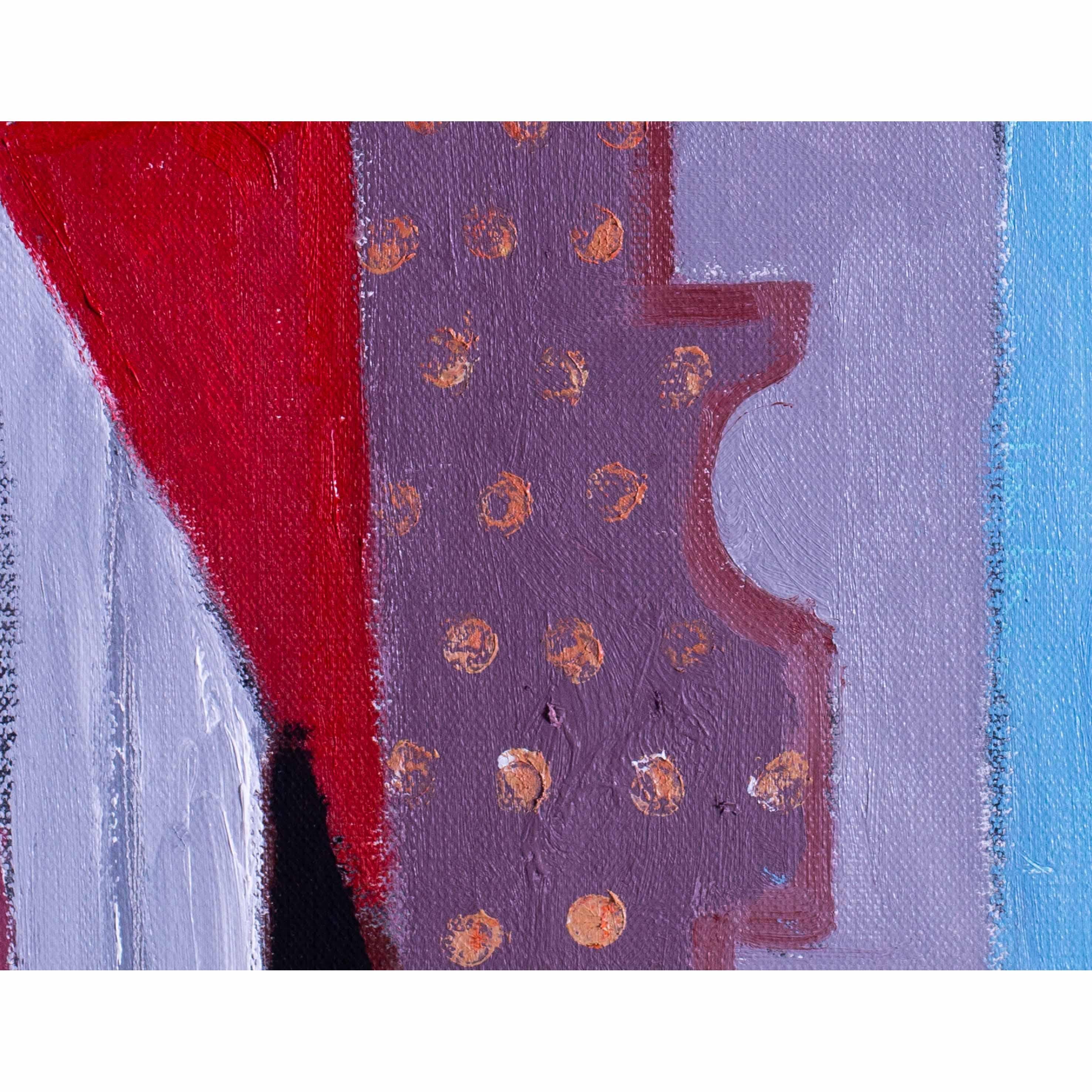 Britisches abstraktes Stillleben aus der Mitte des 20. Jahrhunderts in Blau und Rot von David Martin im Angebot 3