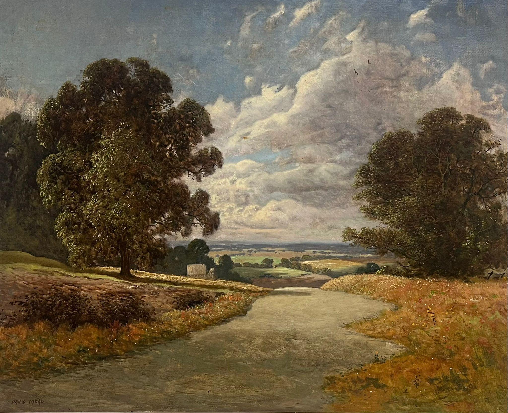 Arundel Sussex English Country Landscape Signed Large Oil Painting in Gilt Frame - Brown Landscape Painting by David Mead