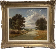 Arundel Sussex English Country Landscape Signed Large Oil Painting in Gilt Frame