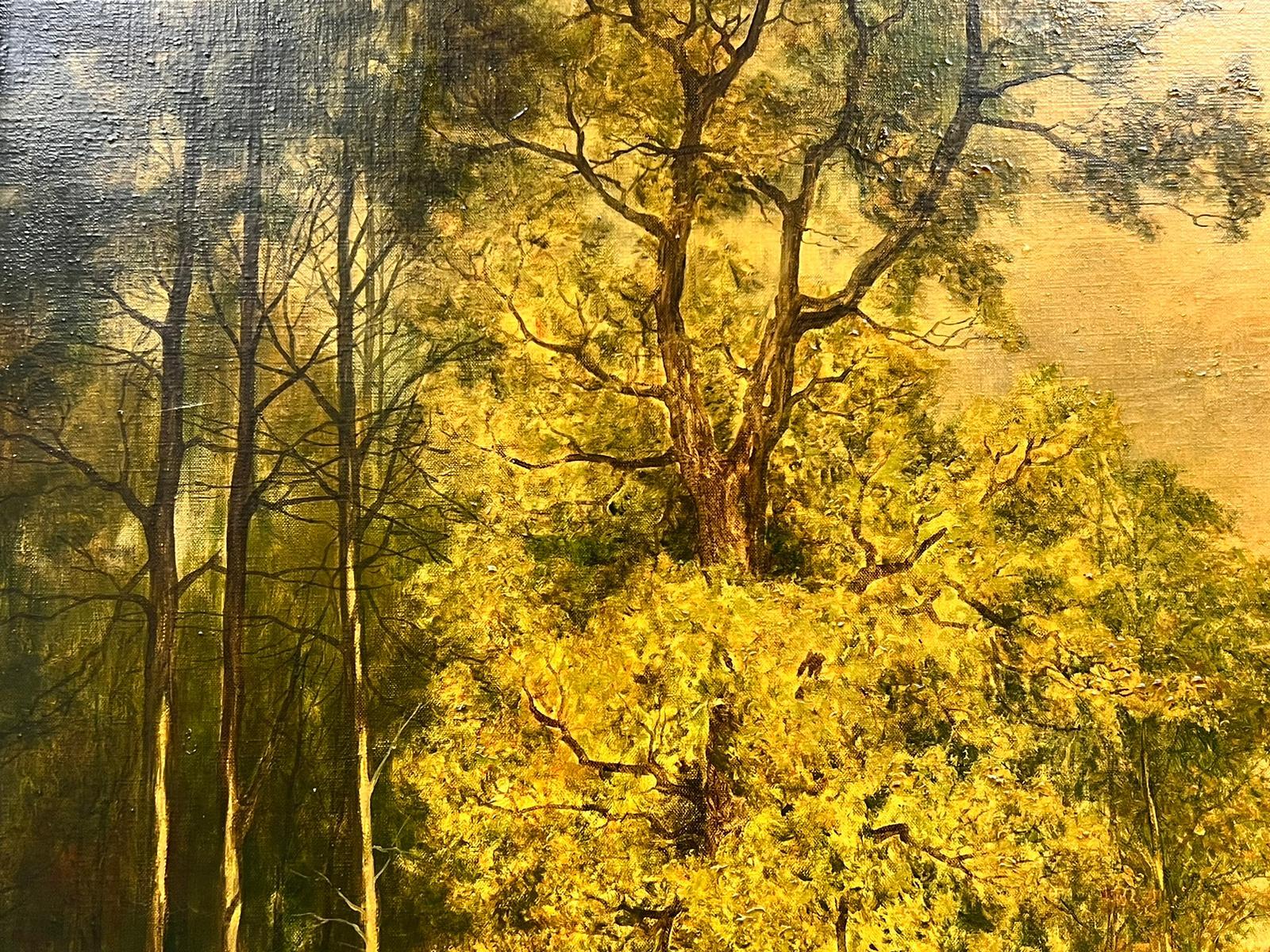 Huge British Oil Painting Golden River Landscape with Rising Hills, framed For Sale 1