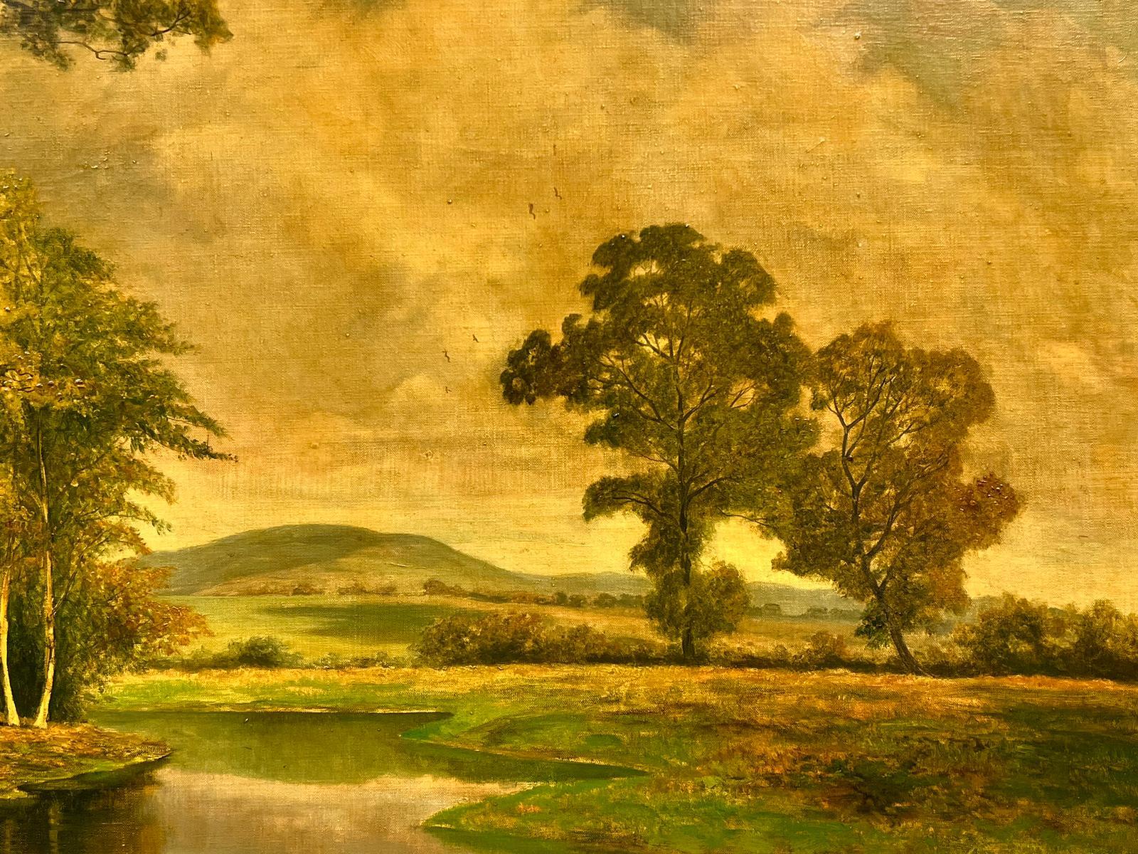 Huge British Oil Painting Golden River Landscape with Rising Hills, framed For Sale 3