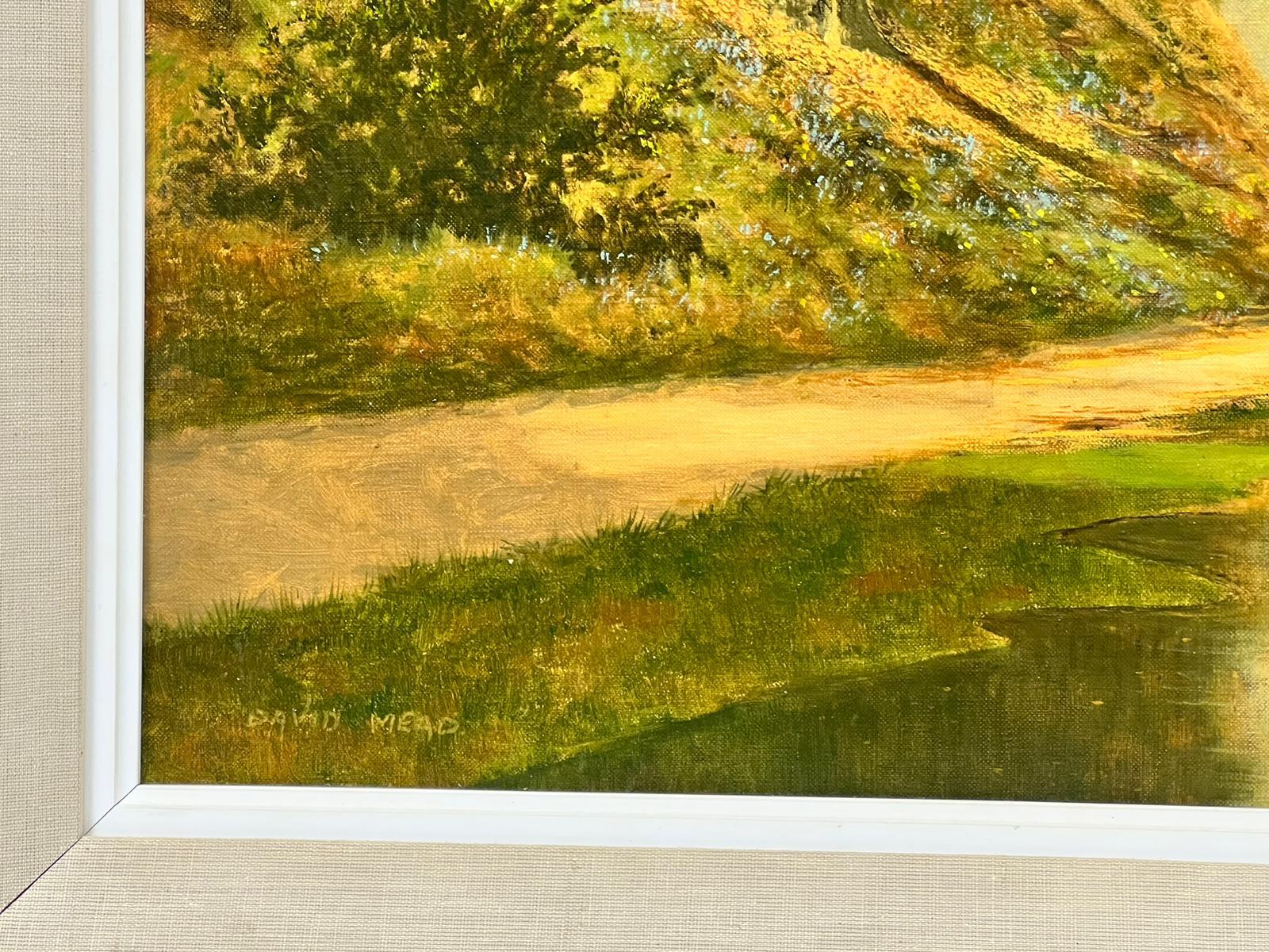 Pintura al óleo muy grande firmada por británicos Paisaje otoñal del estanque del bosque de cobre - Painting Victoriano de David Mead