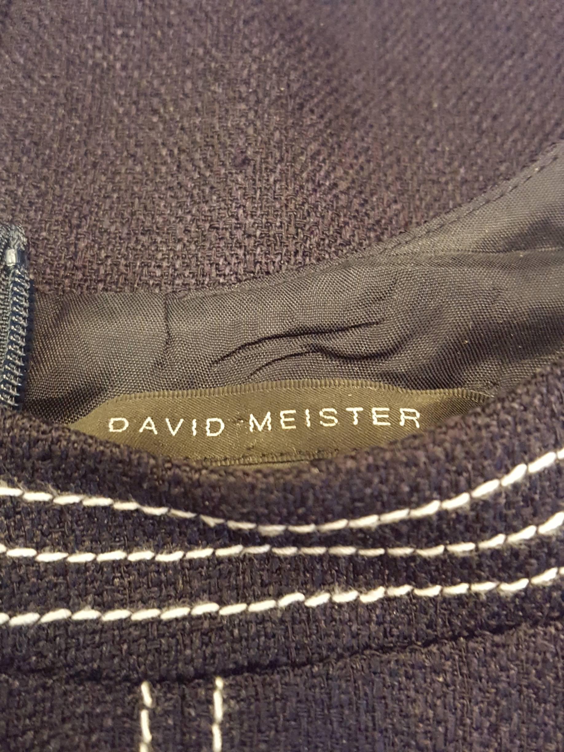 Black David Meister Navy Sleeveless Sheath Dress with White Stitching 