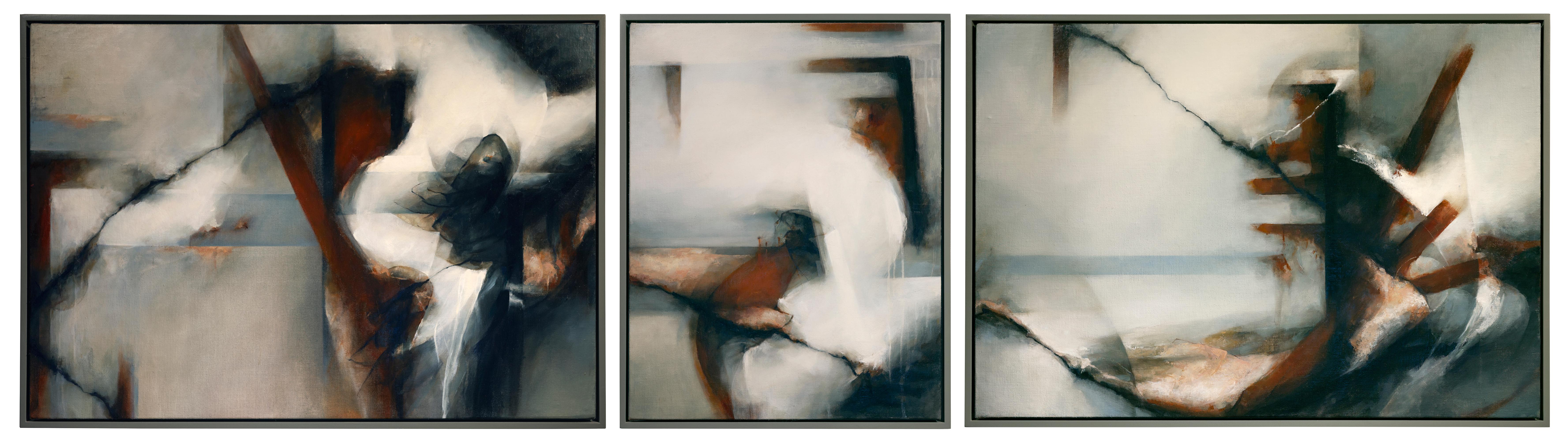 David Mellen Abstract Painting - Oil on Linen Abstract Triptych Painting: 'Ostend' 