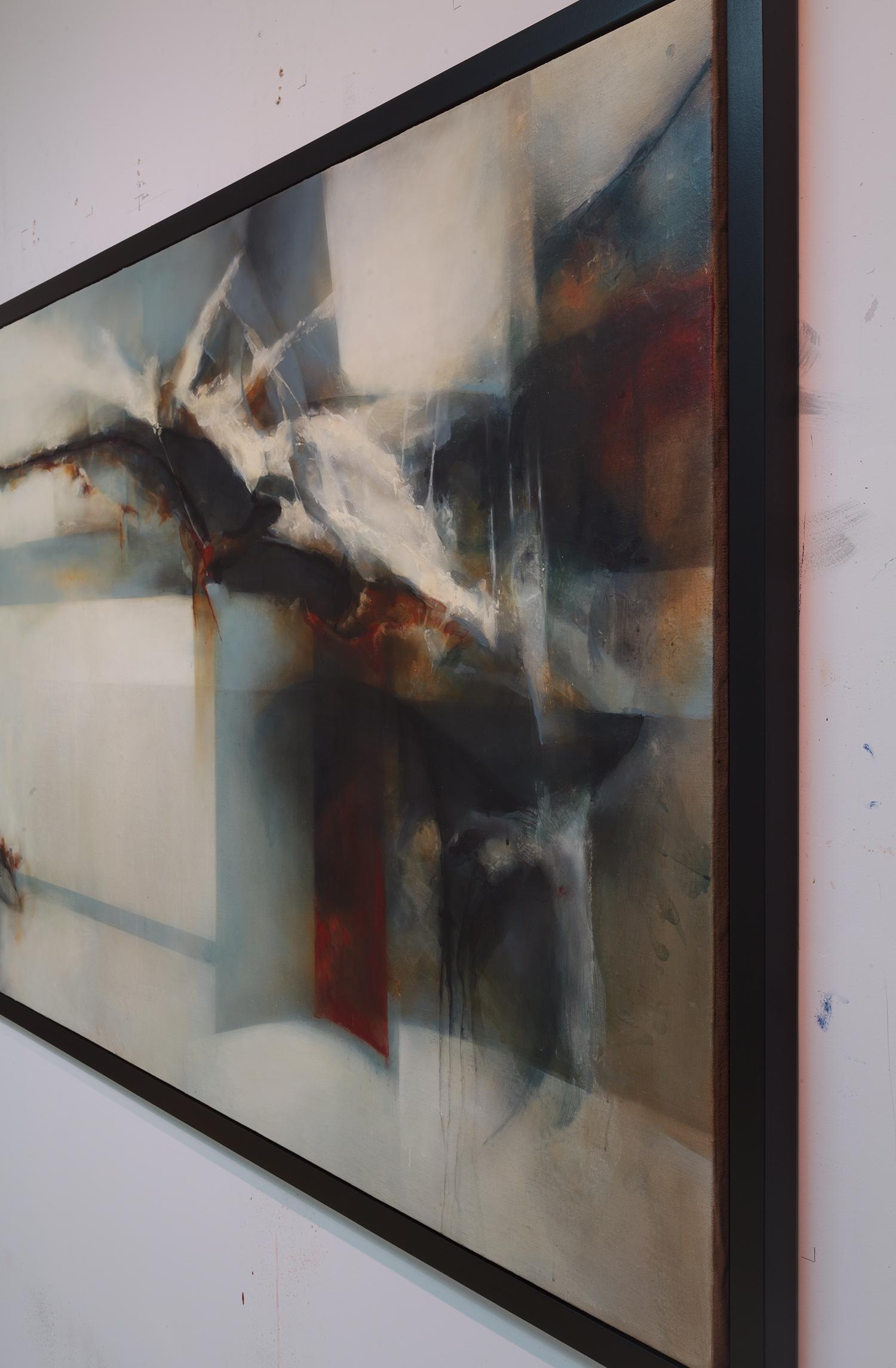 Abstract Pigment Painting on Canvas: 'The Offing' - Gray Abstract Painting by David Mellen