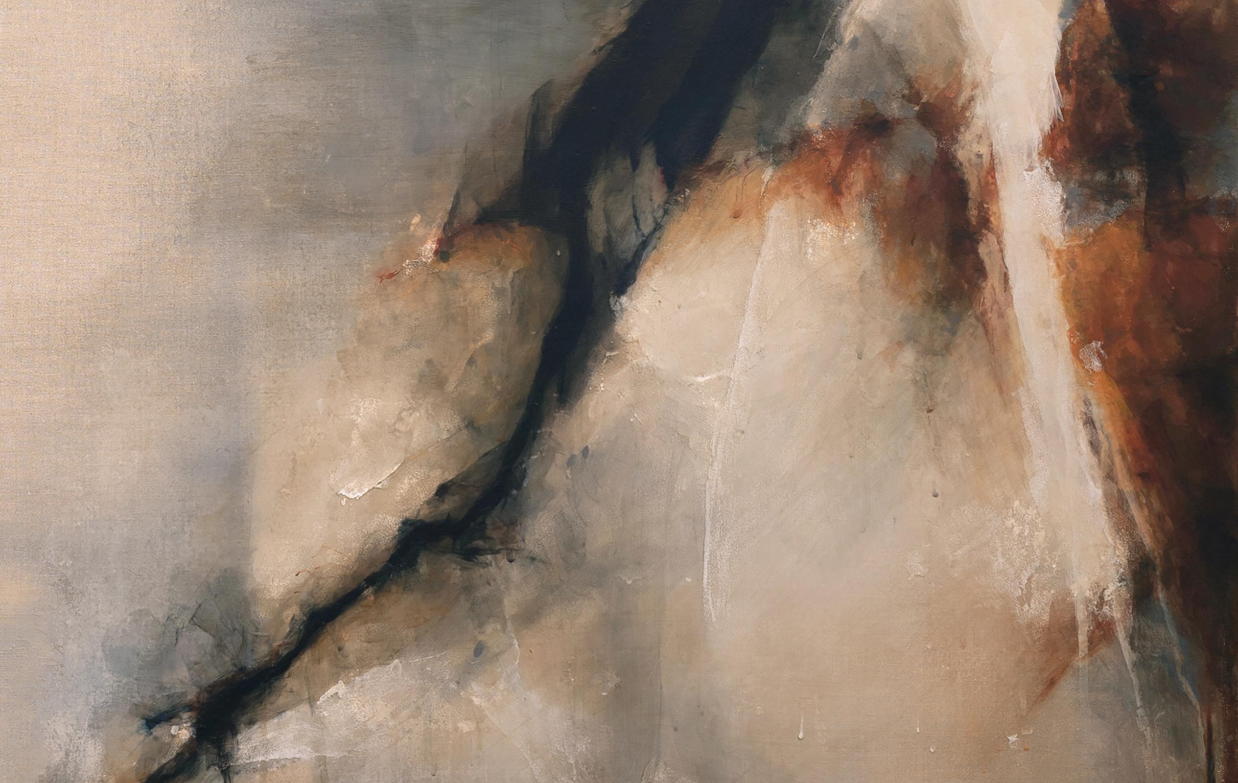 Abstract Pigment Painting on Linen: 'In Landscape' - Gray Abstract Painting by David Mellen