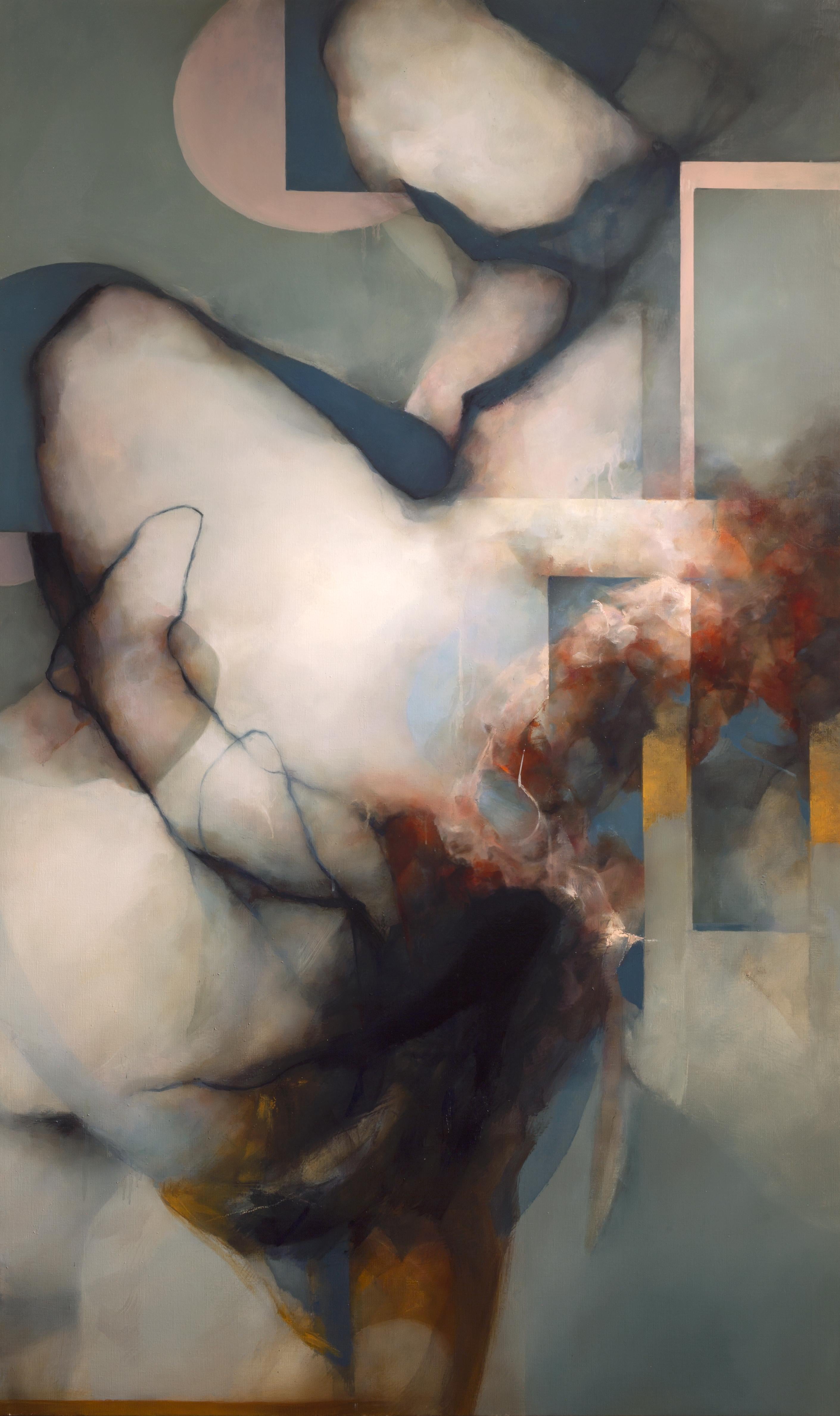 Diptych; two panels each 70 x 42 in: 'Swansong' - Gray Abstract Painting by David Mellen