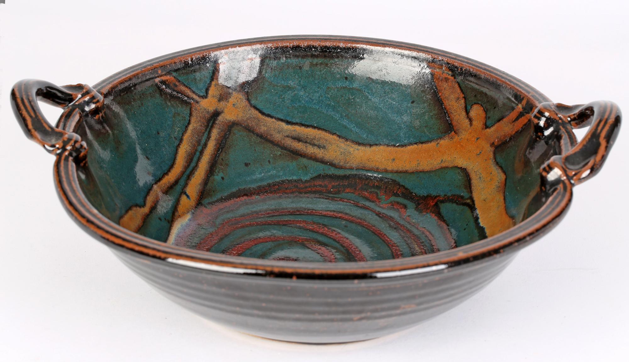 David Melville Large Twin Handled Abstract Patterned Studio Pottery Bowl 5