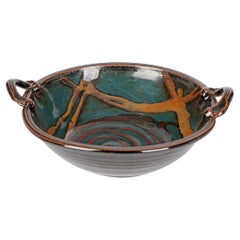 David Melville Large Twin Handled Abstract Patterned Studio Pottery Bowl