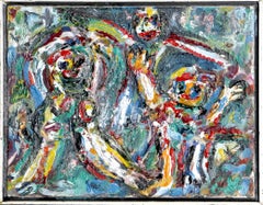 Three Children Playing, Abstract Expressionist Oil Painting by David Messer