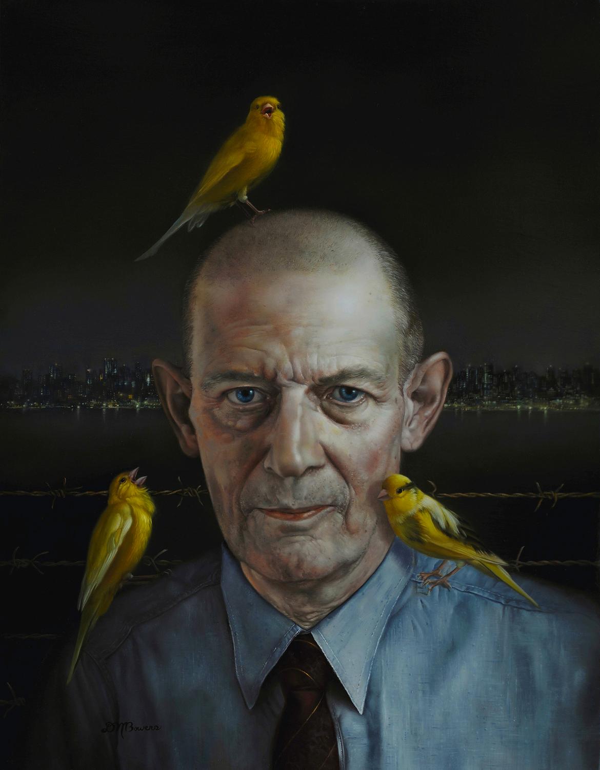 David Michael Bowers Portrait Painting - "Robert Stroud (Birdman of Alcatraz), " Oil Painting