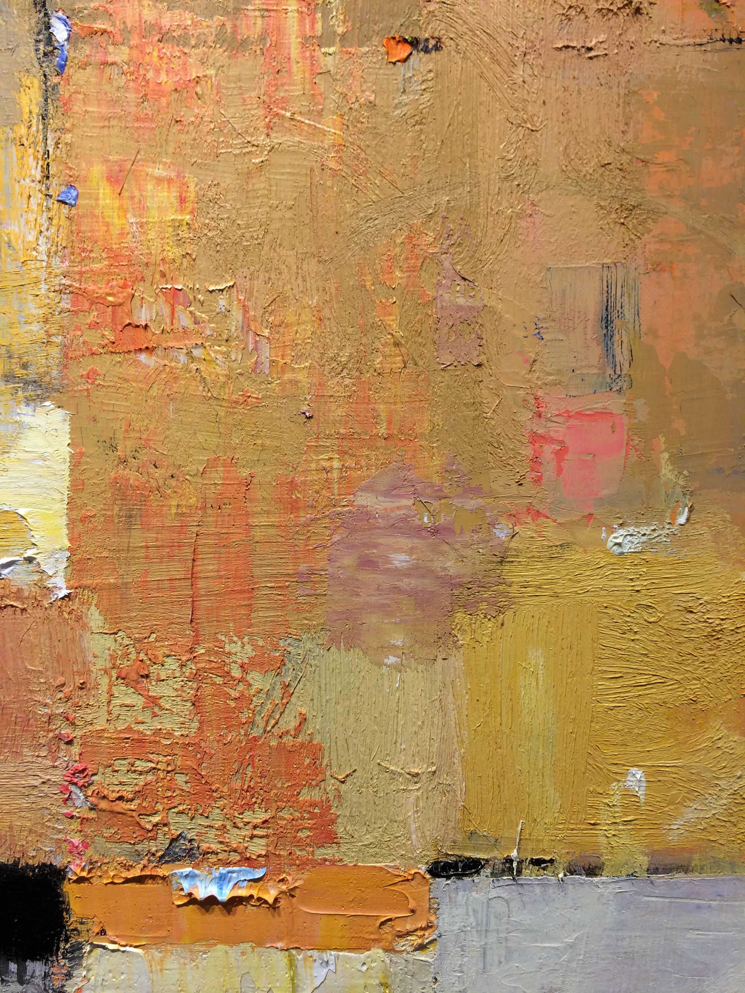 Peom In Gold And Gray - Abstract Painting by David Michael Slonim