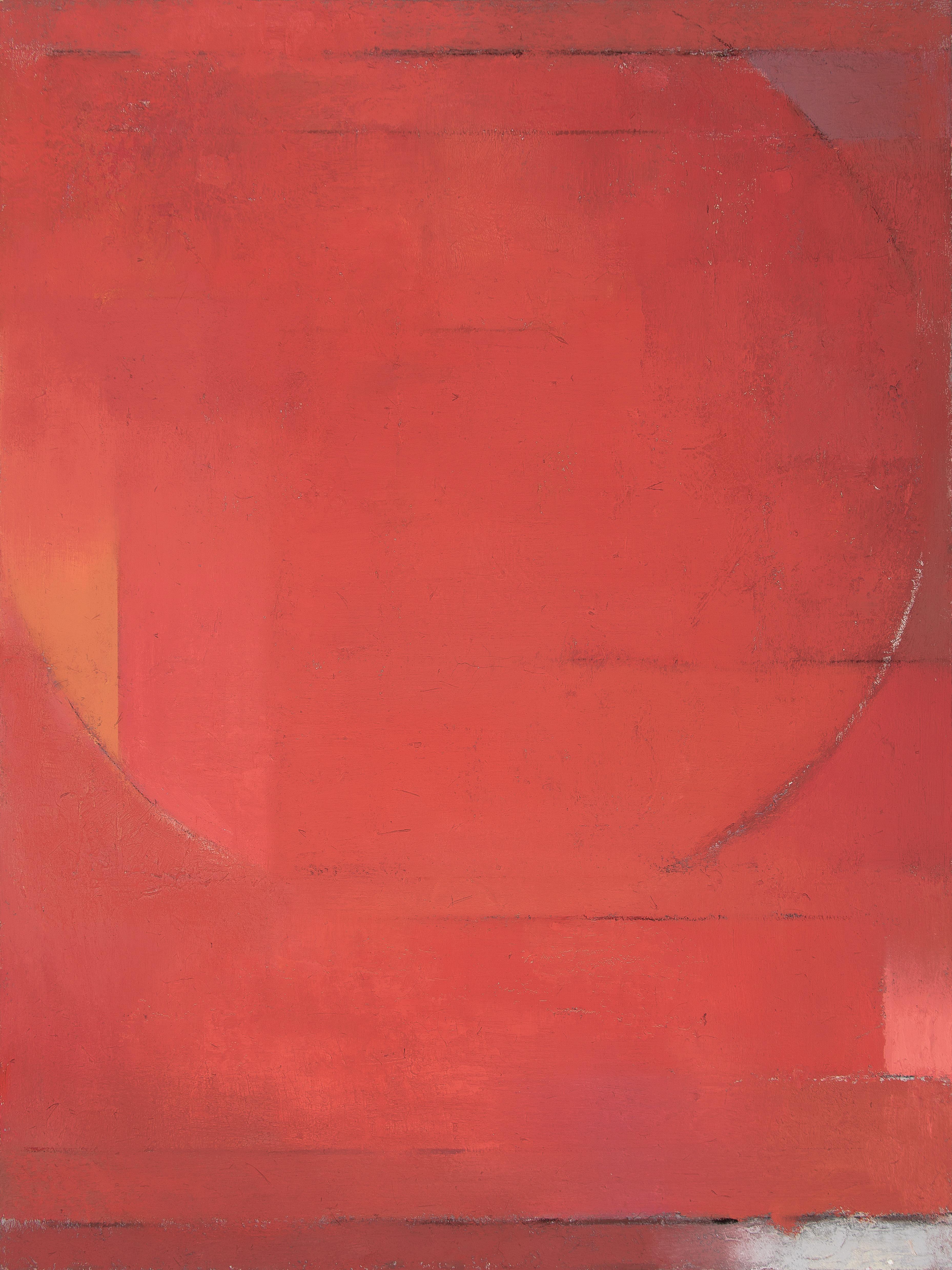 David Michael Slonim Abstract Painting - Silent Star - abstract geometric vertical red oil painting