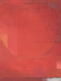 Silent Star - abstract geometric vertical red oil painting