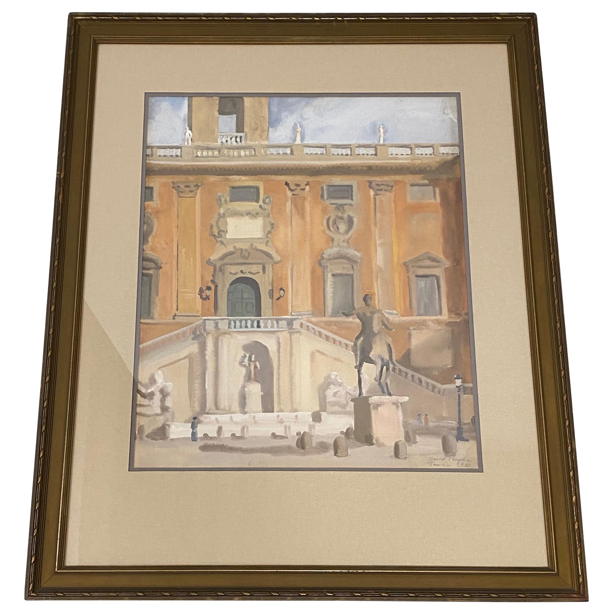 David Mode Payne "Piazza Del Campidoglio Marcus Aurelius Statue" Watercolor 1932