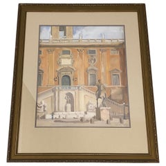 Antique David Mode Payne "Piazza Del Campidoglio Marcus Aurelius Statue" Watercolor 1932
