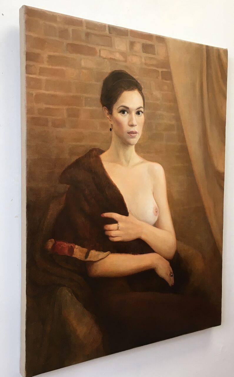 Lady in a Fur - Scout / oil on linen - Contemporary Painting by David Molesky