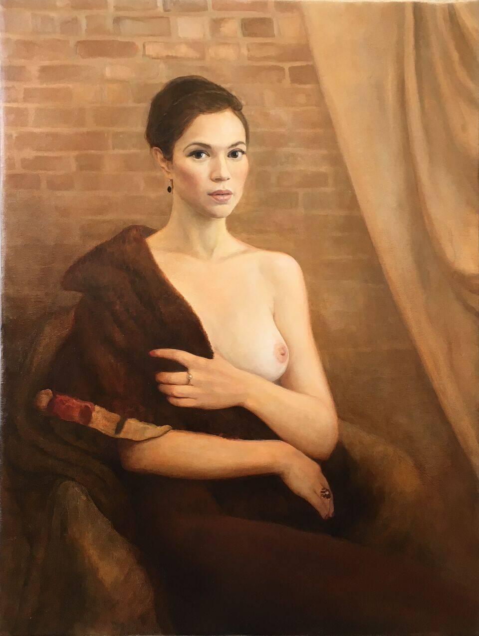 David Molesky Figurative Painting - Lady in a Fur - Scout / oil on linen