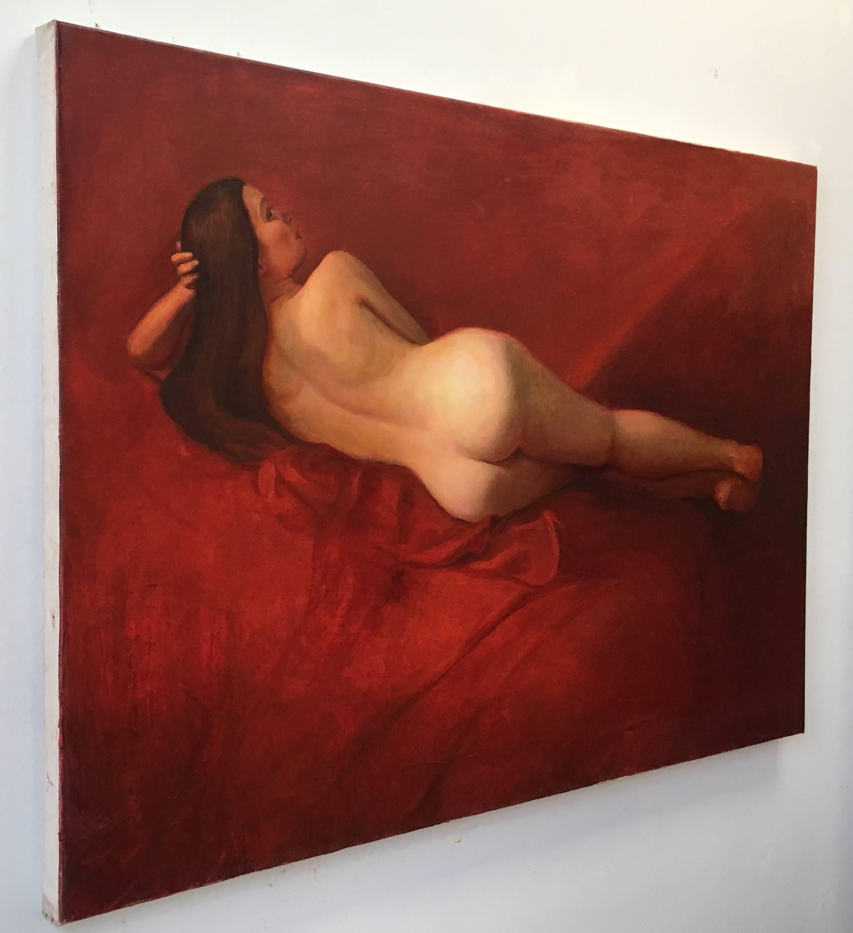 Red Lounge - Scout / oil on canvas - Painting by David Molesky