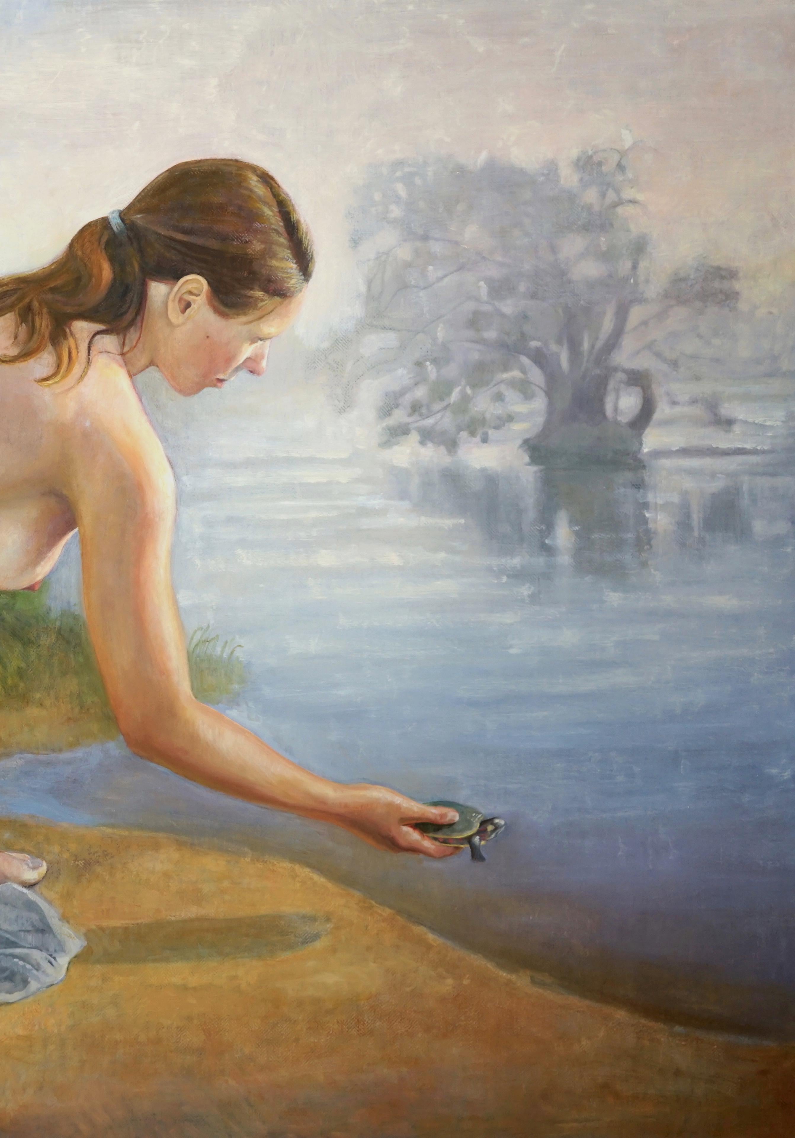 TERRAPIN - figure with turtle - Contemporary Painting by David Molesky