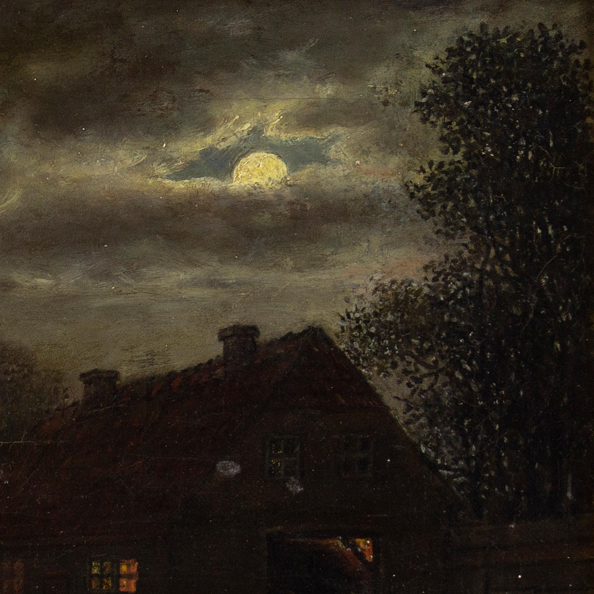 David Monies, Nocturne With Cottages, Oil Painting 3