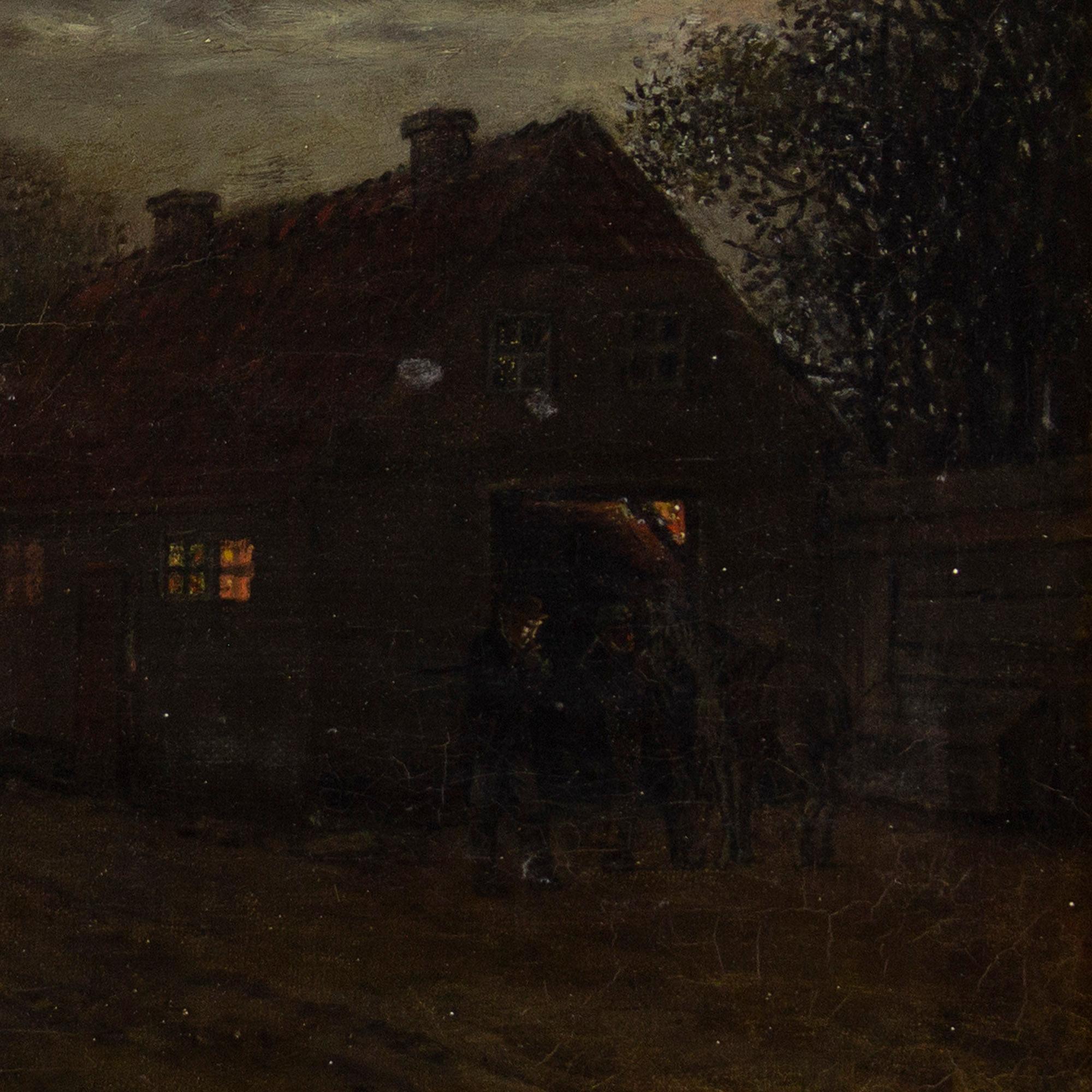 David Monies, Nocturne With Cottages, Oil Painting 4