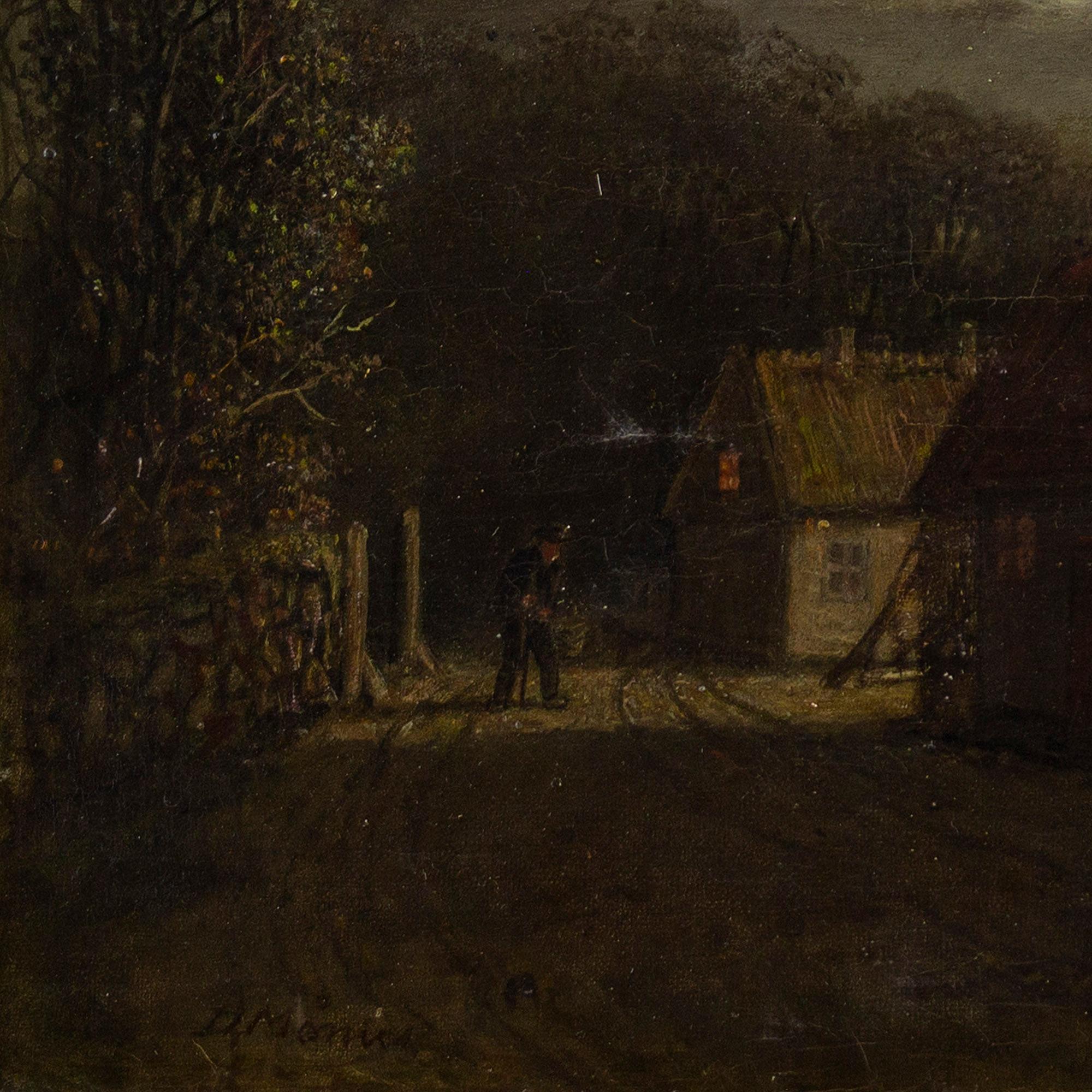 David Monies, Nocturne With Cottages, Oil Painting 5