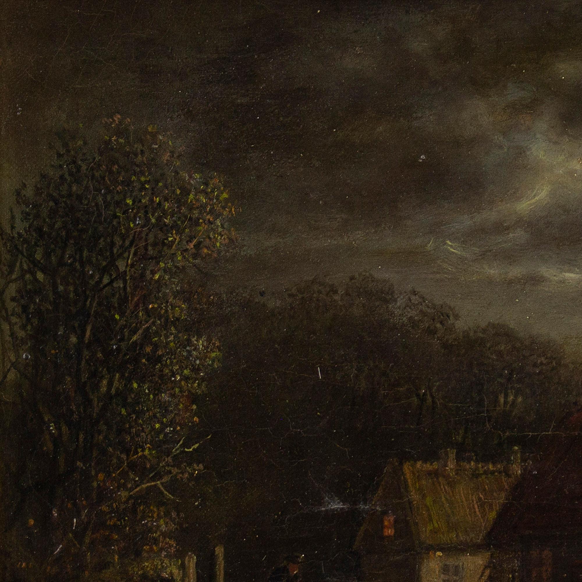 David Monies, Nocturne With Cottages, Oil Painting 6
