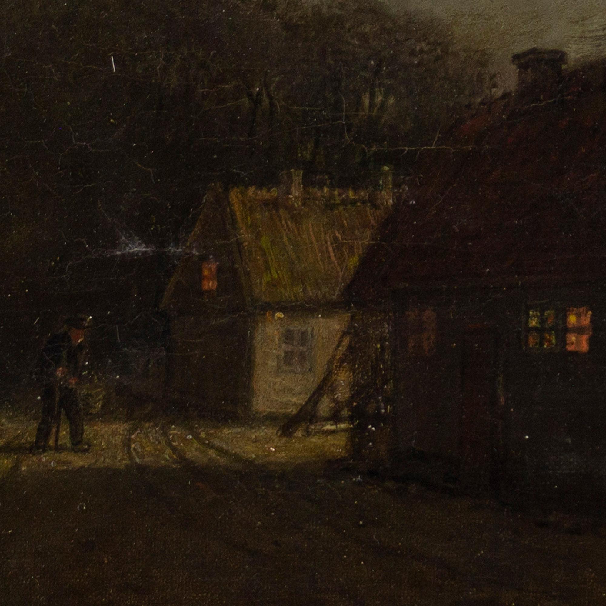 David Monies, Nocturne With Cottages, Oil Painting 7