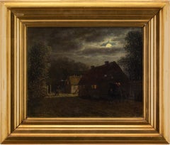 David Monies, Nocturne With Cottages, Oil Painting