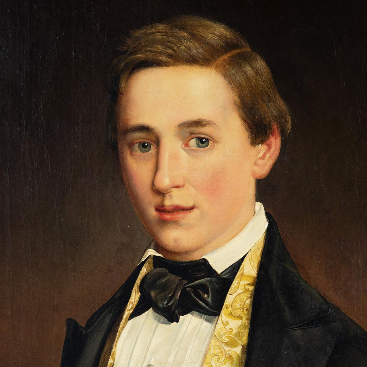 'Young Man in a Yellow Brocade Waistcoat', Paris, Munich, Danish Royal Academy - Other Art Style Painting by David Monies