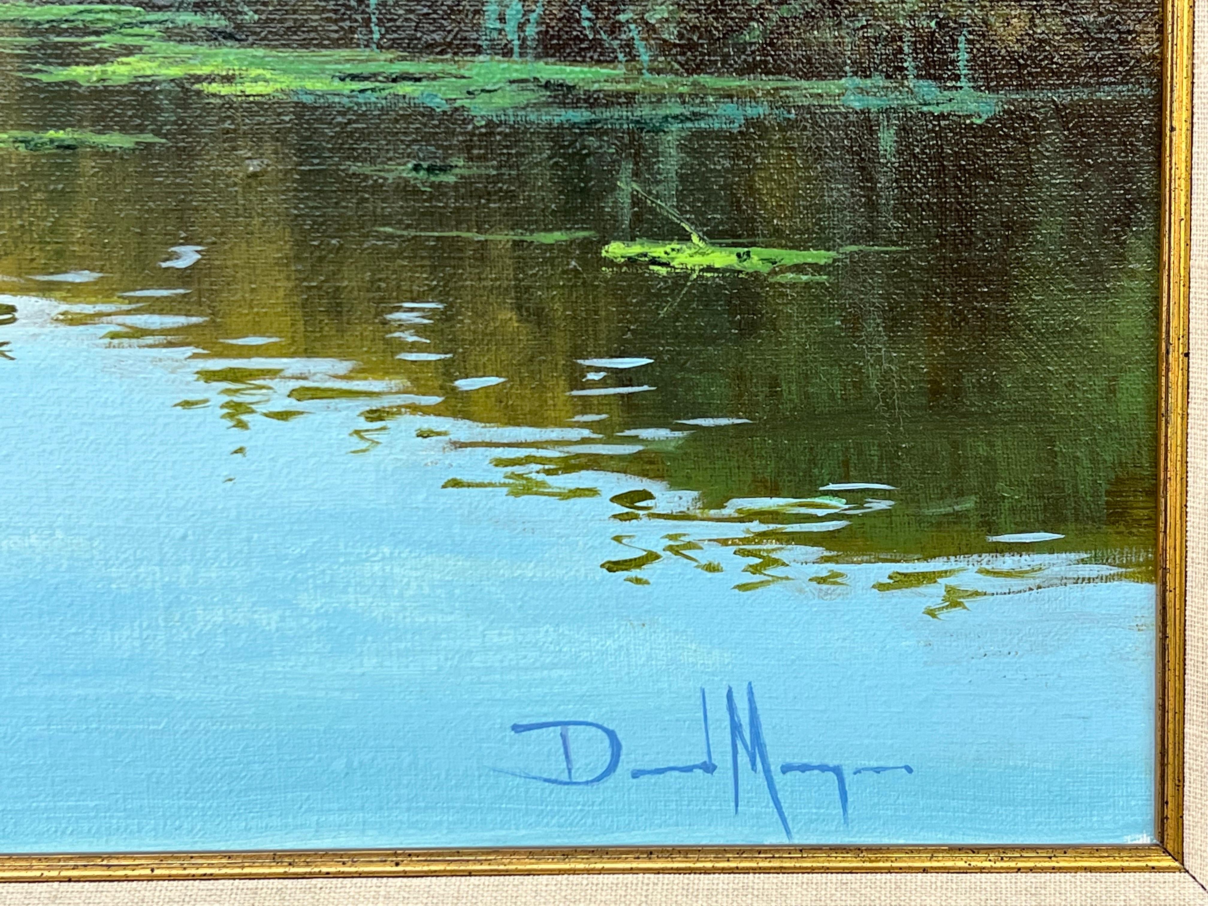 Idílica escena de paisaje fluvial con ganado y cabaña de paja de un artista británico 4