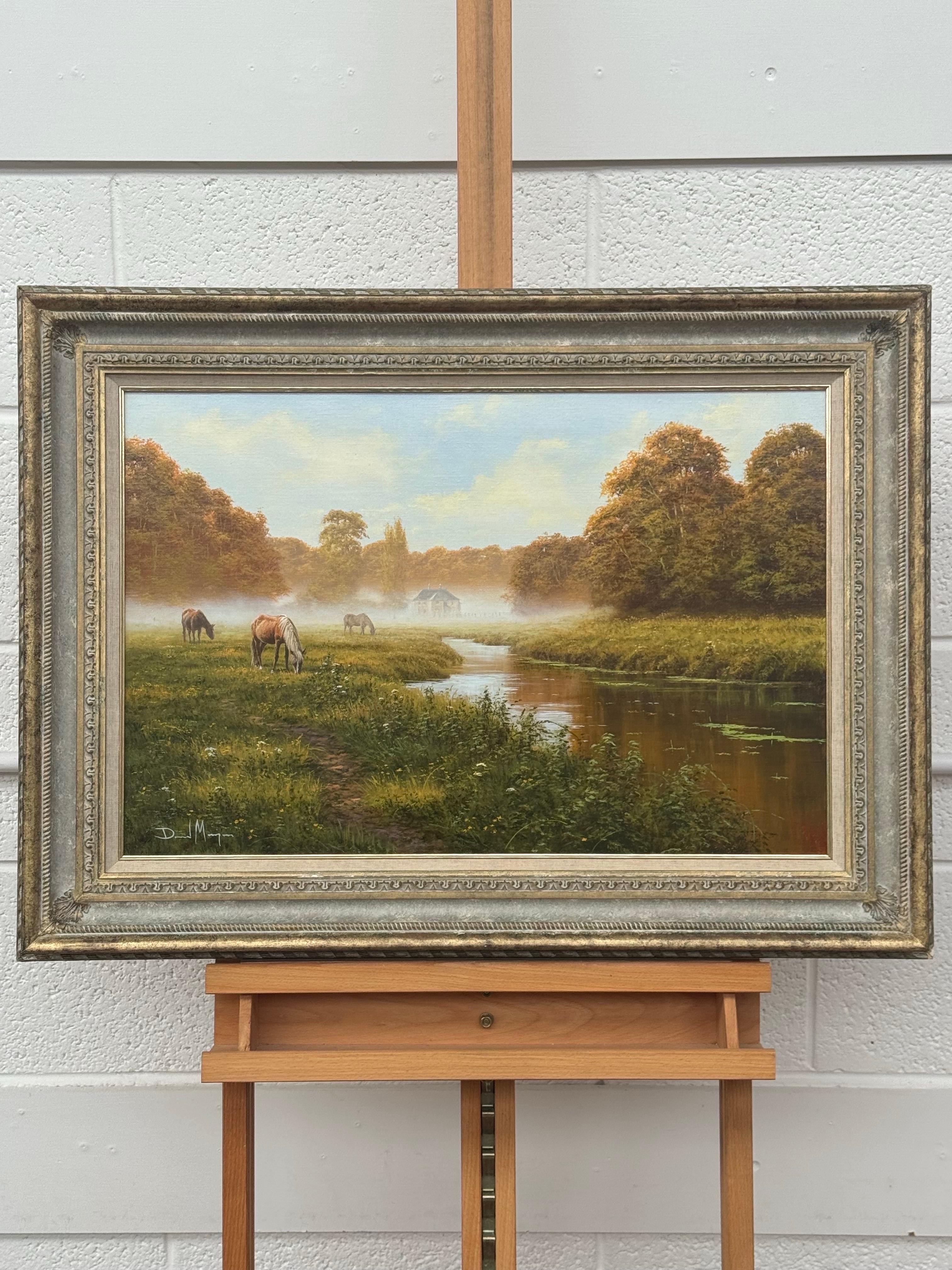 Flusslandschaft mit Pferden in der englischen Landschaft von britischem Künstler (Realismus), Painting, von David Morgan