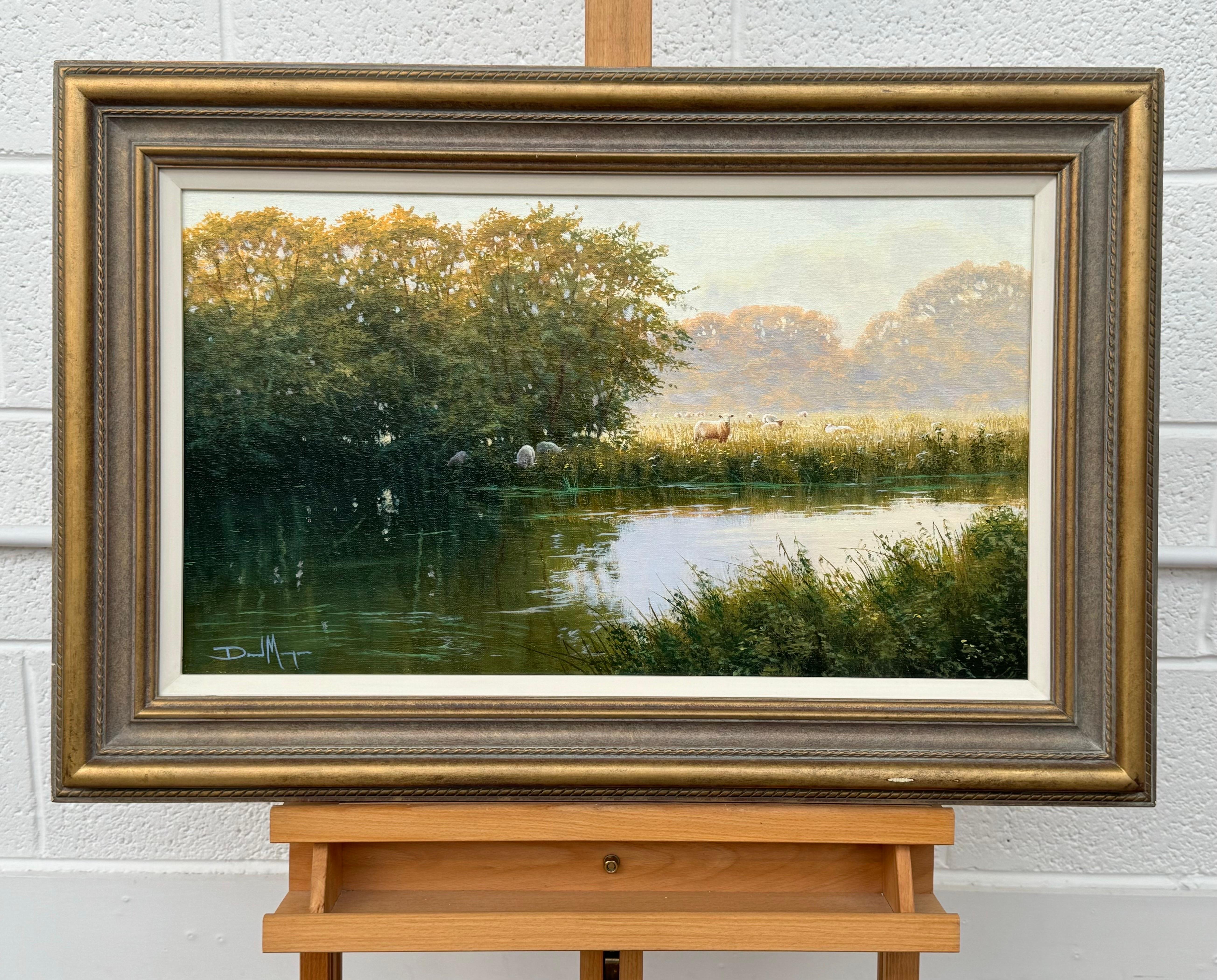 Scène de paysage fluvial avec moutons dans la campagne anglaise par un artiste anglais 10