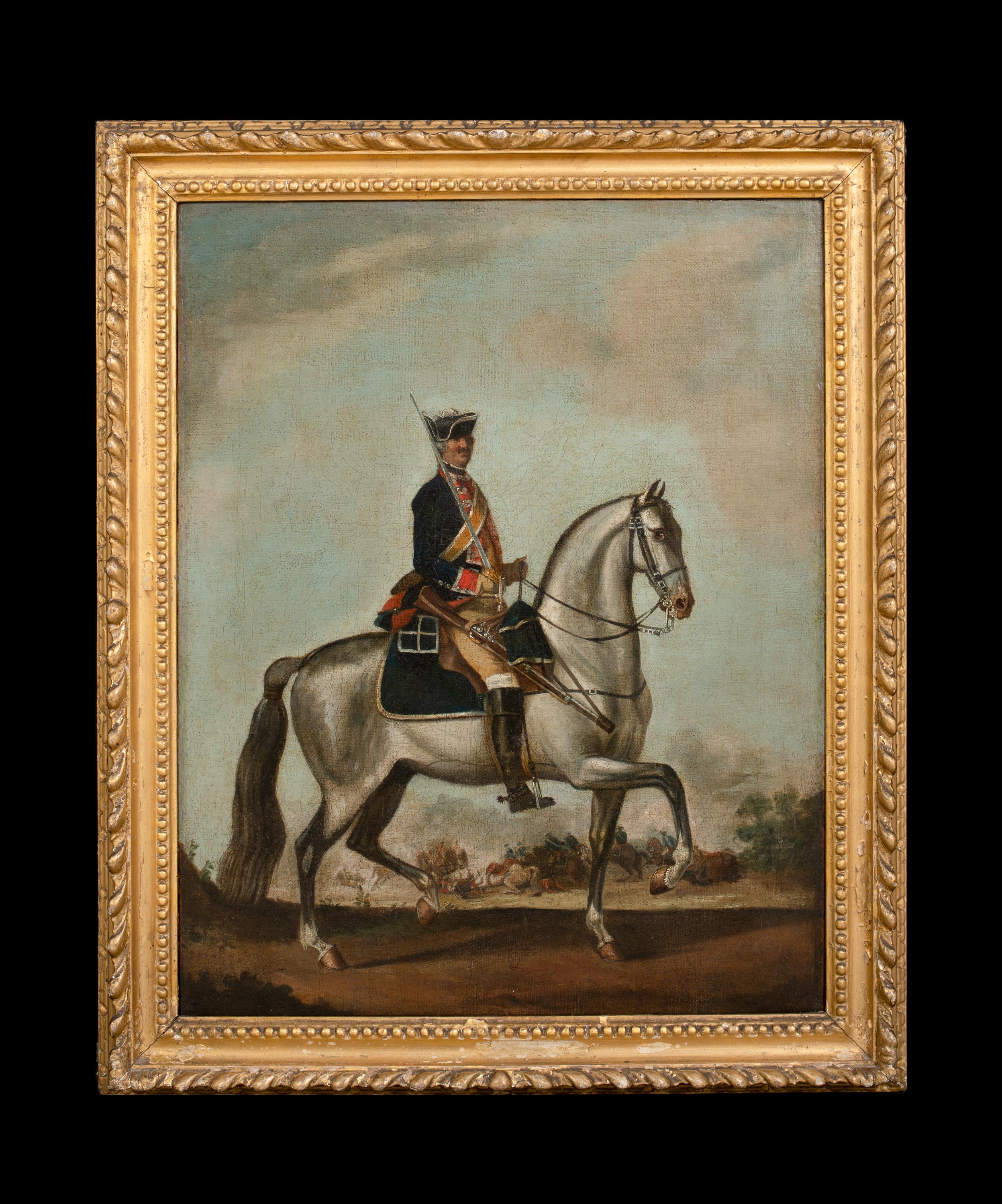 Officer & Horse Of The Royal Queens Dragoons, Seven Years War (1756-1763) - Painting by David Morier