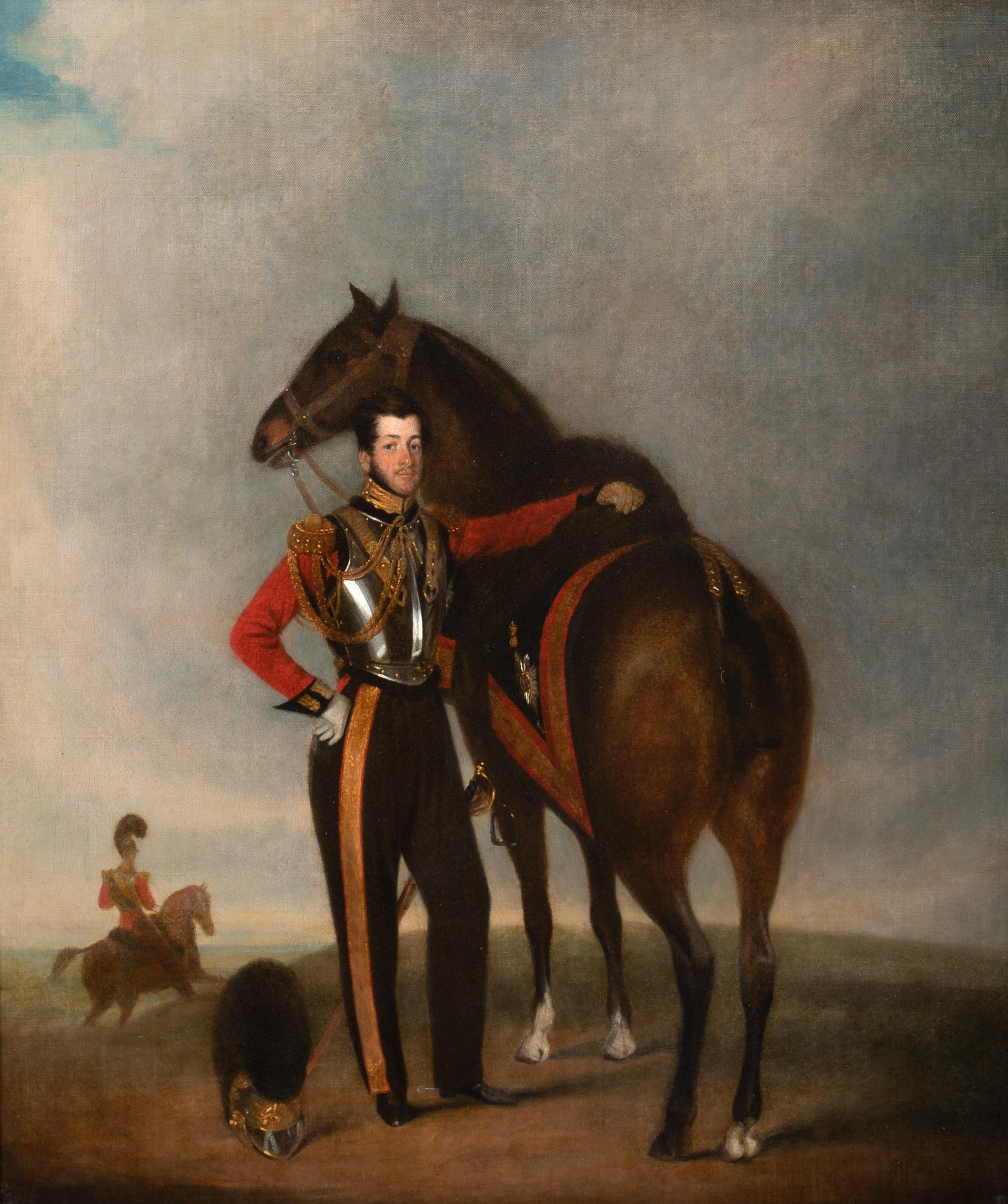 Ritratto del tenente Francis Scrimes Pilcher (1783-1838) 1° Reggimento Life Guards - Portrait Painting Marrone di David Morier