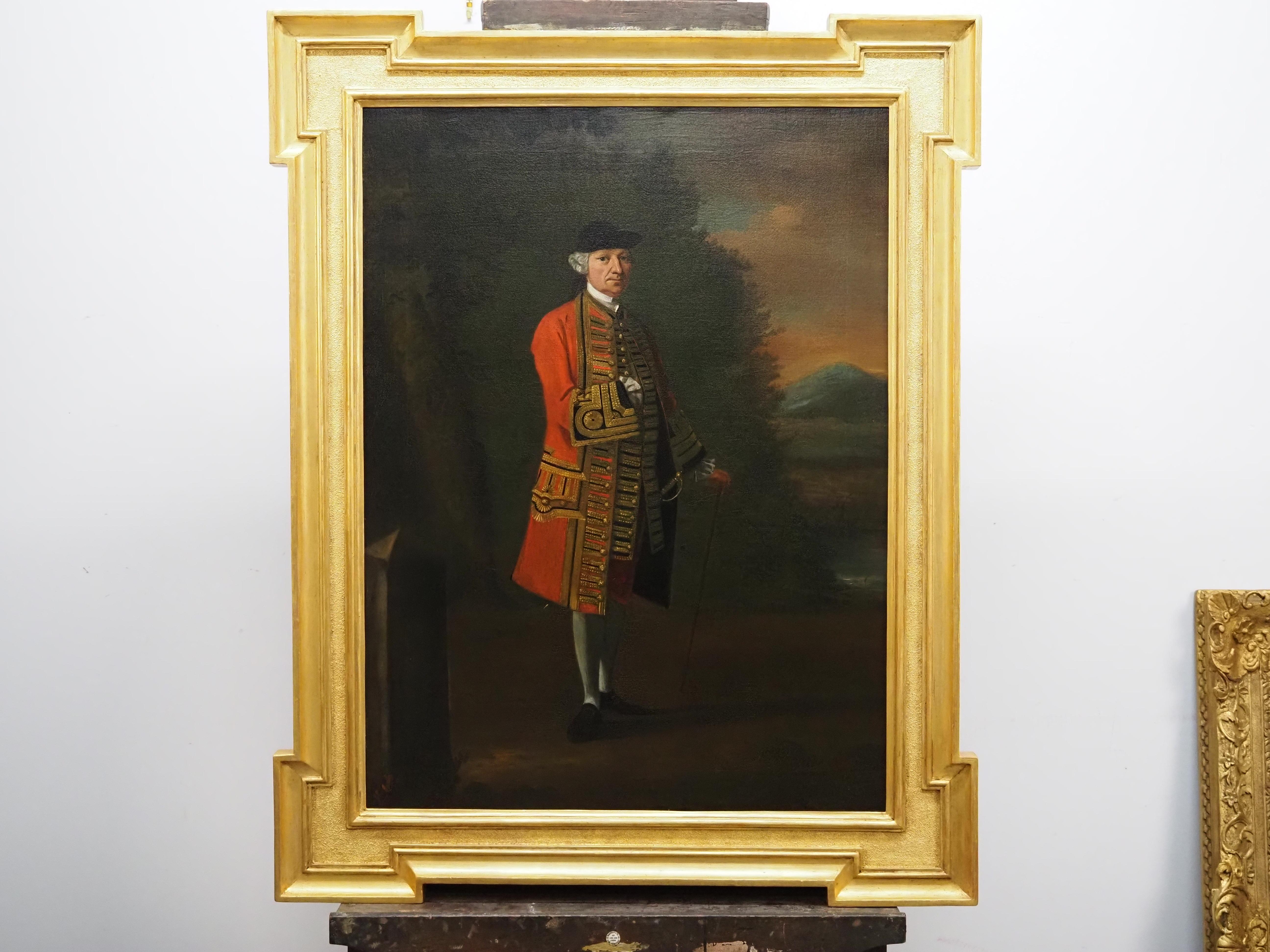 Portrait d'un gentleman en uniforme militaire rouge - Painting de David Morier