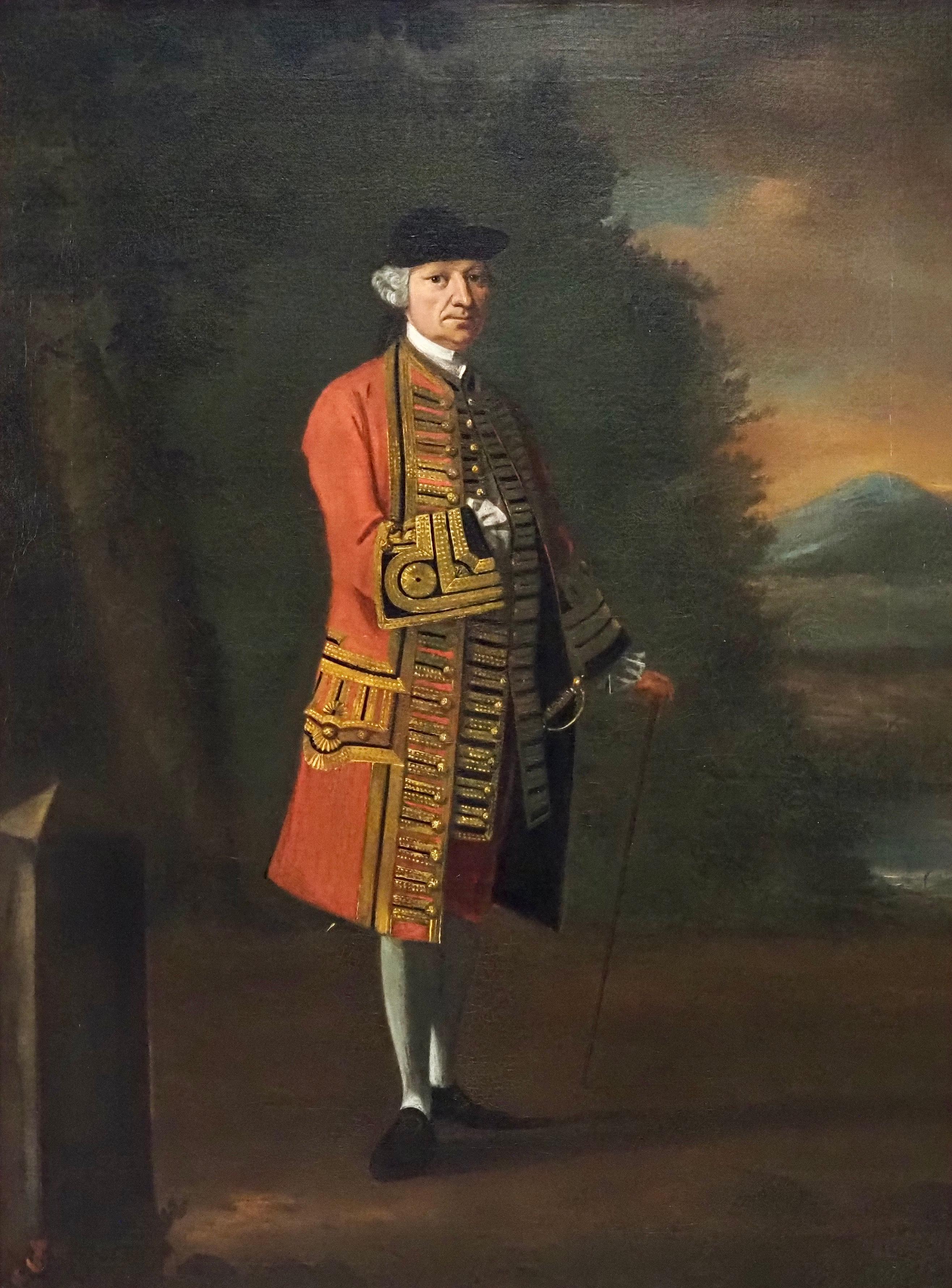 Portrait d'un gentleman en uniforme militaire rouge - Maîtres anciens Painting par David Morier