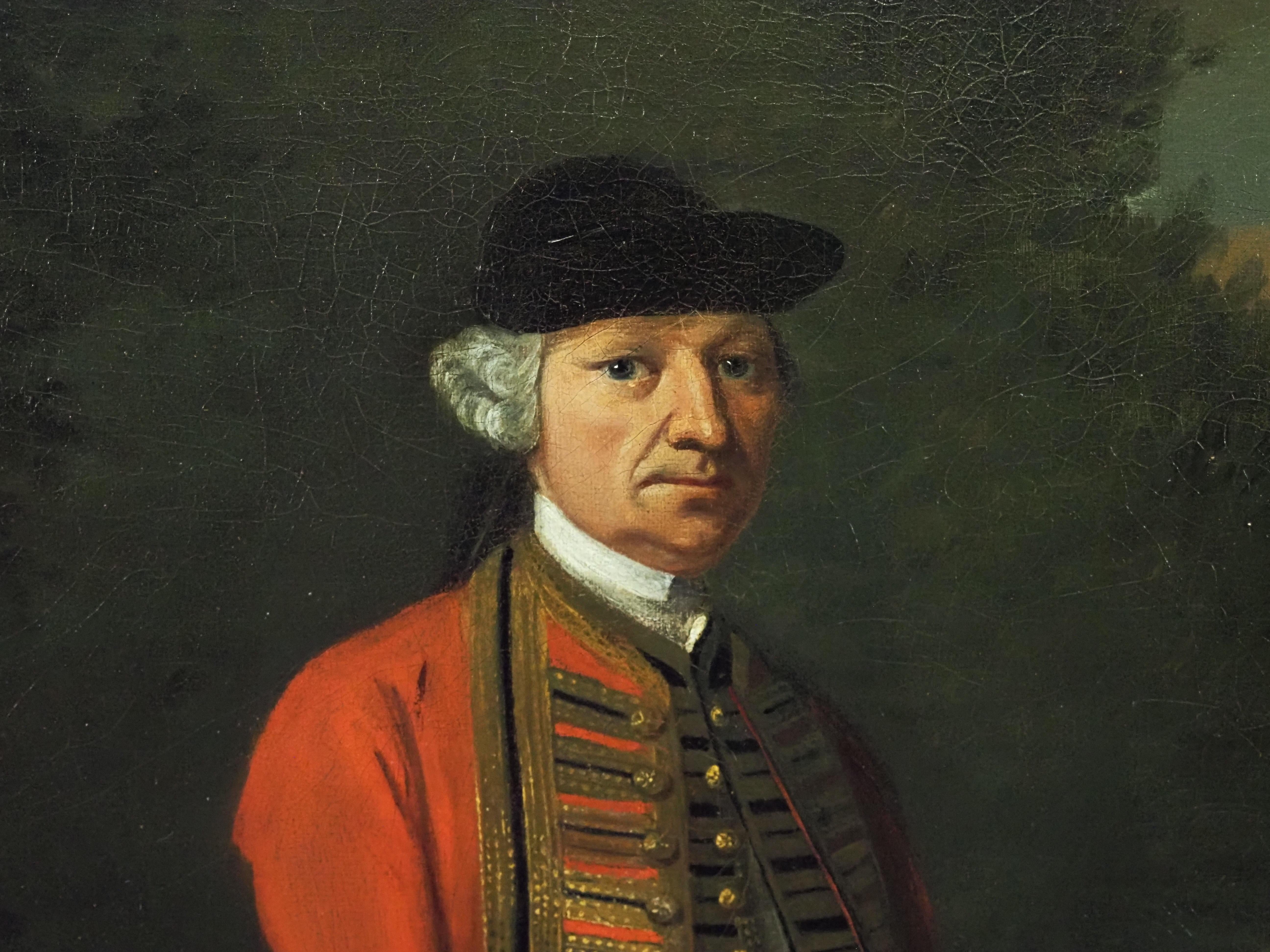 Portrait of a gentleman in red military uniform - Old Masters Painting by David Morier