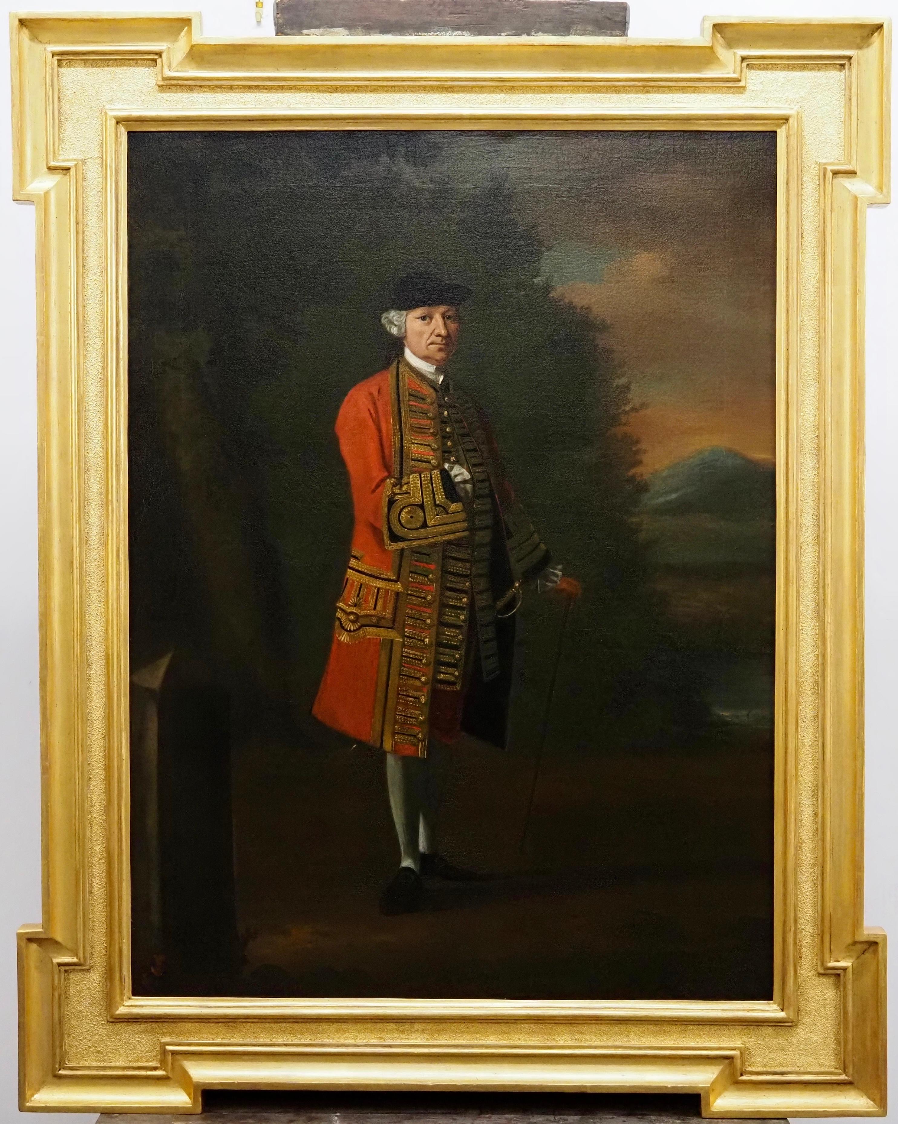 Portrait Painting David Morier - Portrait d'un gentleman en uniforme militaire rouge