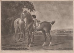 Used Boy and two horses, English mid C18th Georgian mezzotint engraving, 1756