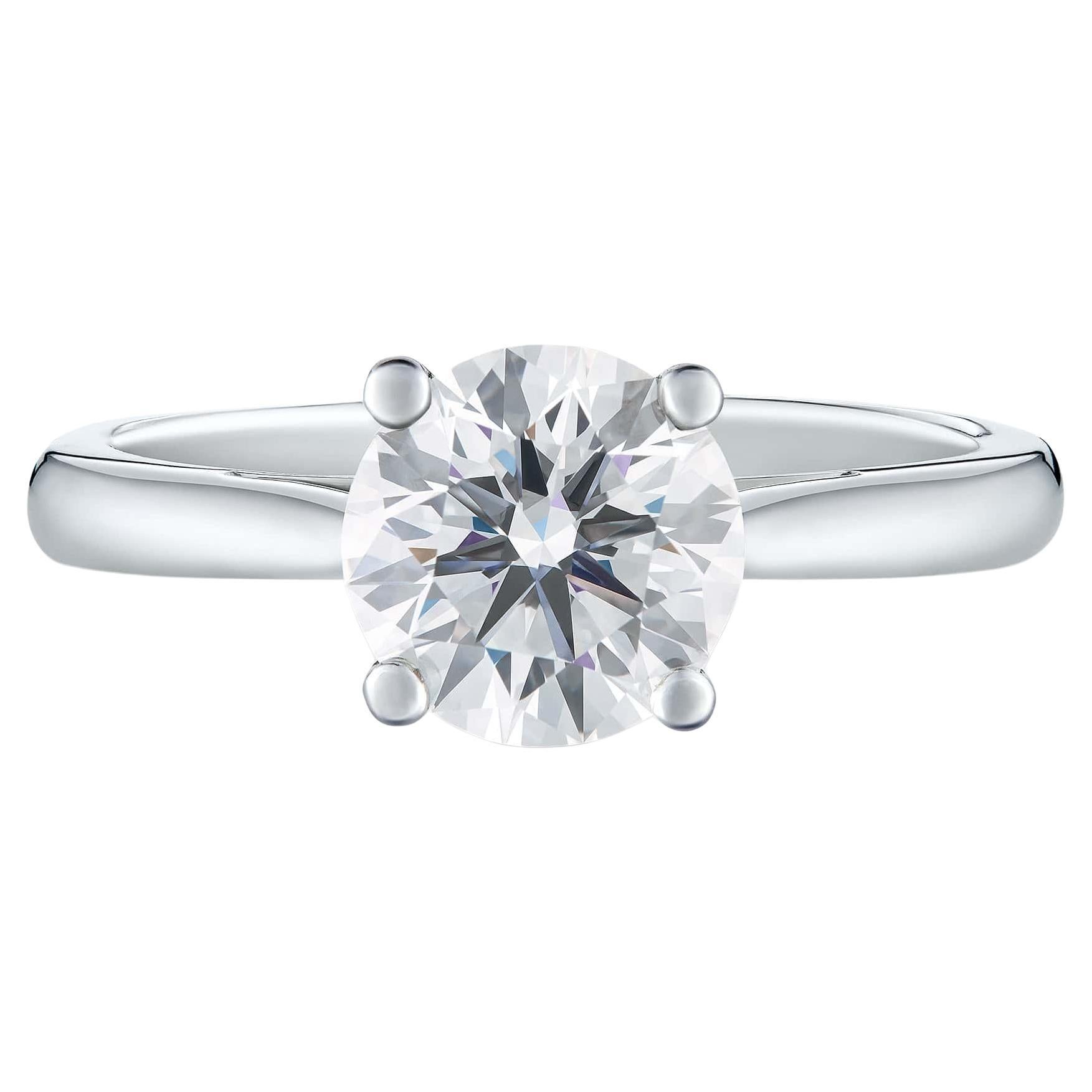 David Morris 1.54 Carat Round White Diamond Platinum Solitaire Ring For Sale