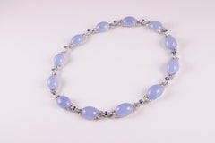 163.52 Carat Chalcedony 2.92 Carat Sapphire Diamond Necklace