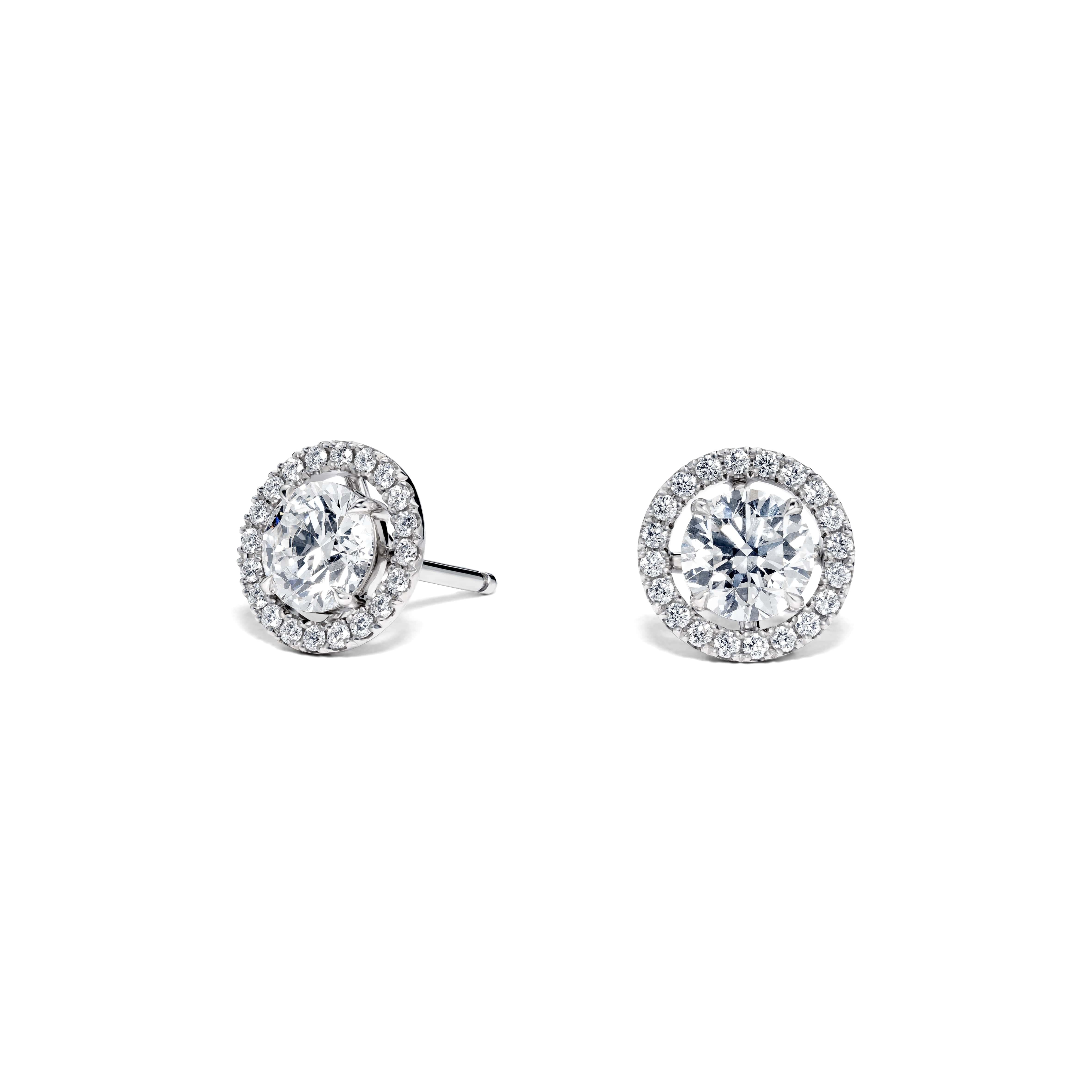 Round Cut David Morris 18 Carat Wg 0.63ct Round Brilliant Diamond Surround Stud Earrings For Sale