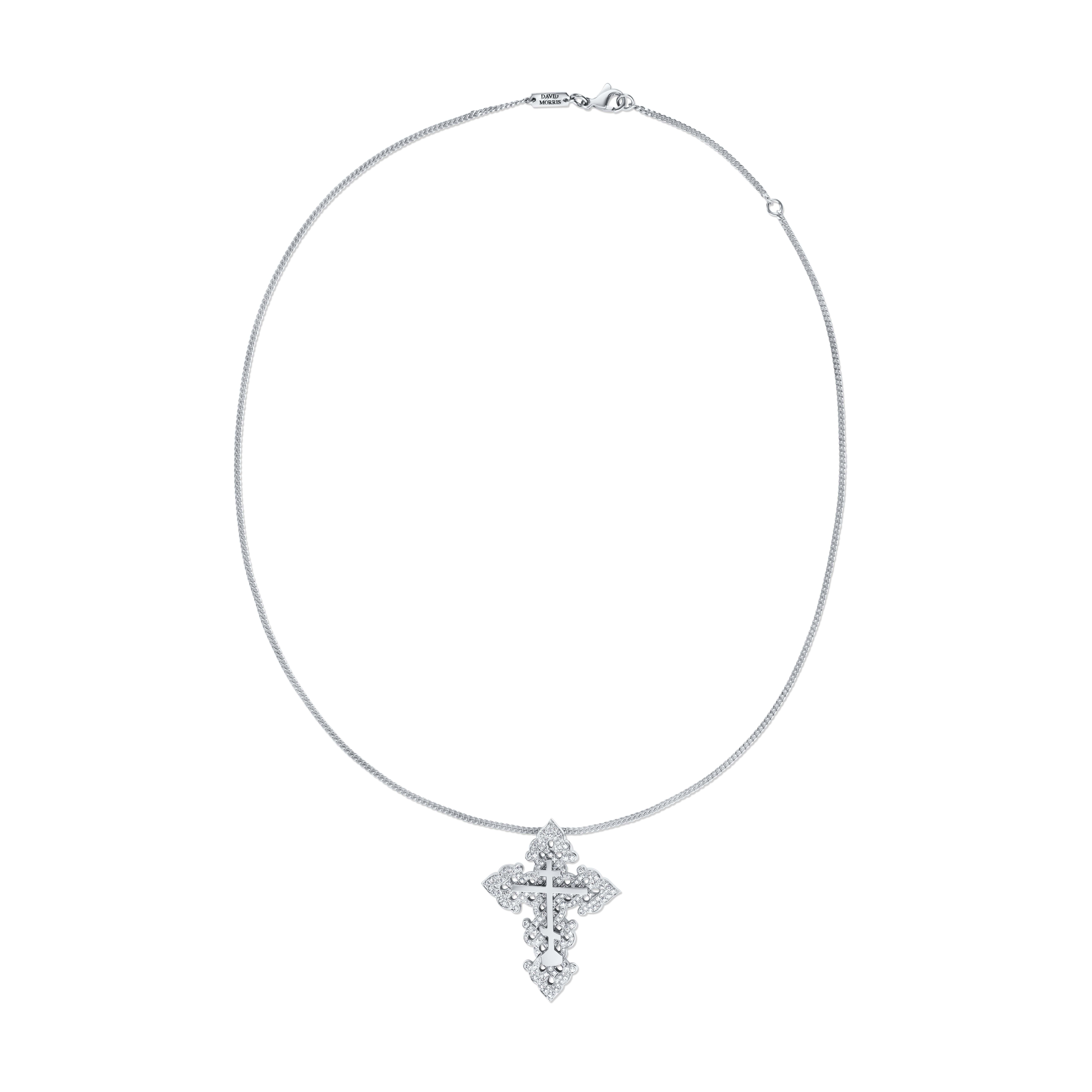 Women's or Men's David Morris 18 ct White Gold 1.04 ct Diamond Cross Necklace For Sale